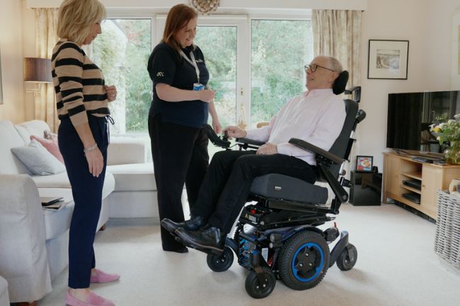 Home demonstration of a powerchair in a customers home