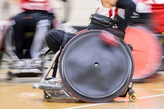 Close up of wheelchair during rugby.