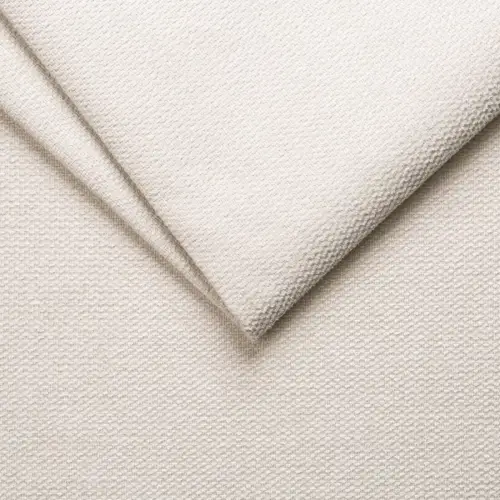 Two pieces of Dallux Nevis light beige textured fabric overlap on a flat surface, showcasing a fine, subtle woven pattern with a soft, matt finish.
