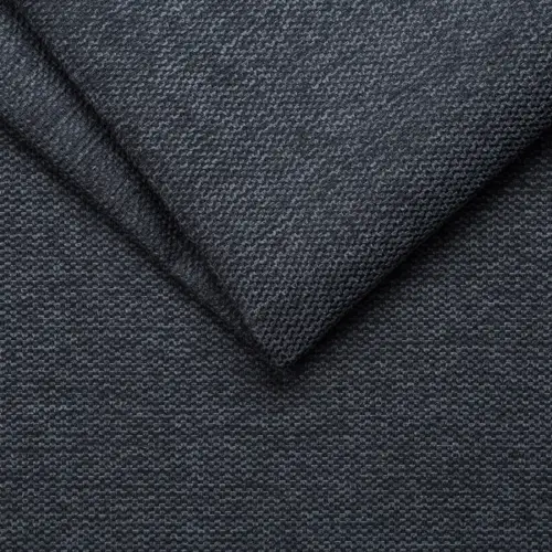 Close-up of two overlapping pieces of Dallux Nevis dark grey textured fabric with a subtle woven pattern, arranged at an angle against each other.